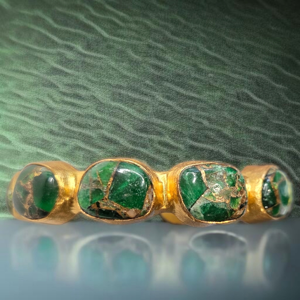 24k Gold Plated Chunky Natural Green Mohave Turquoise Artisan Cuff Bracelet - Picture 3 of 6